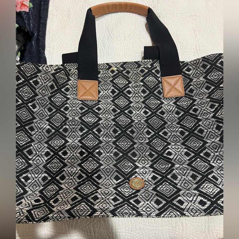 Kate Landry Black & Cream Geometric Jacquard Tote Bag
